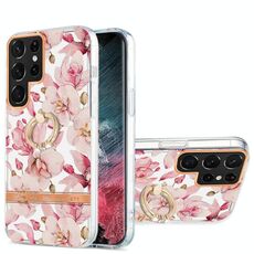 Per Samsung Galaxy S22 Ultra 5G Ring IMD Flowers TPU Telefono (Pink Gardenia)