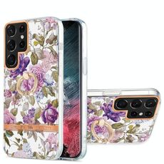 Per Samsung Galaxy S22 Ultra 5G Ring IMD Flowers TPU Telefono (Purple Peony)