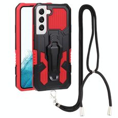 Per Samsung Galaxy S22 5G Lanyard Mecha Armor Kickstand PC + Telefono TPU (rosso)