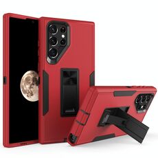 Per Samsung Galaxy S22 Ultra 5G Holder Magnetic Holder Case (Red + Black)