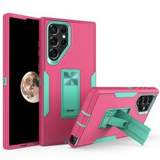 Per Samsung Galaxy S22 Ultra 5G Telfroad Magnetic Holder Case (Rose Red + Blue-Green)