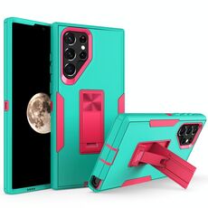 Per Samsung Galaxy S22 Ultra 5G Telfroad Magnetic Holder Case (verde + rosso rosa)
