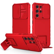 Per Samsung Galaxy S21 Ultra 5G Solto stereoscopico Custodia per telefono a camshield (rosso)