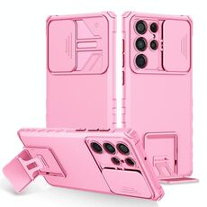 Per Samsung Galaxy S22 Ultra 5G Solto stereoscopico Custodia per telefono a camshield (rosa)