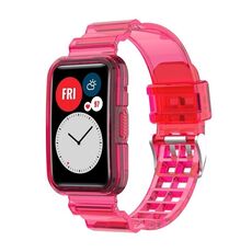 Cinturino in silicone trasparente integrato per Huawei Watch Fit 2 (rosso rosa trasparente)
