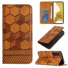 Per Samsung Galaxy S22 5G Football Texture Custodia magnetica in pelle per telefono (cachi)