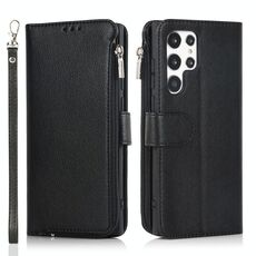 Per Samsung Galaxy S22 Ultra 5G Case in pelle a flip orizzontale in microfibra (nero)