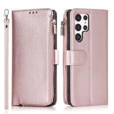 Per Samsung Galaxy S22 Ultra 5G Case in pelle a flip orizzontale in cerniera in microfibra (oro rosa)