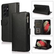 Per Samsung Galaxy S21 Ultra 5G Case in pelle a flip orizzontale in microfibra (nero)