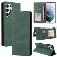 Per Samsung Galaxy S22 Ultra 5G CHIUSA SEMPRE USPENTI CHIETTURA PELLE (VERDE)