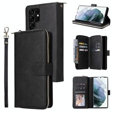 Per Samsung Galaxy S22 Ultra 5G 9 Slot Carni Casina Wallet Casella di telefono (Nero)