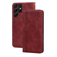 Per Samsung Galaxy S22 Ultra 5G Custodia per telefoni a flip magnetico flagato (Brown)