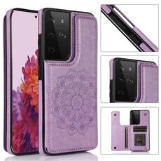 Per Samsung Galaxy S21 Ultra 5G Double Buckle Mandala PU+TPU Telefono (Purple)