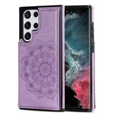Per Samsung Galaxy S22 Ultra 5G Double Buckle Mandala PU+TPU Telefono (Purple)
