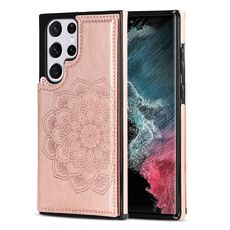 Per Samsung Galaxy S22 Ultra 5G Double Buckle Mandala PU+TPU Telefono (oro rosa)