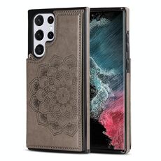 Per Samsung Galaxy S22 Ultra 5G Double Buckle Mandala PU+TPU Custodia (Grigio)
