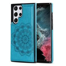 Per Samsung Galaxy S22 Ultra 5G Double Buckle Mandala PU+TPU Telefono (blu)