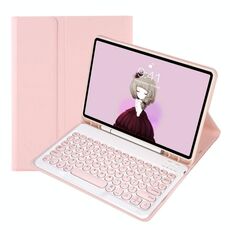 YA08B Candy Color Skin Feel Texture TETTURO KeyCap Bluetooth Case in pelle per tastiera Bluetooth per Samsung Galaxy Tab A8 10.5 2021 SM-X200 / SM-X205 (rosa)