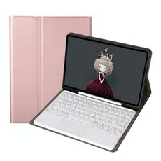 YA610B-A Tensione di texture a agnello Tensione rotonda KeyCap Bluetooth Case in pelle tastiera Bluetooth con touchpad per Samsung Galaxy Tab S6 Lite 10,4 pollici SM-P610 / SM-P615 (oro rosa)