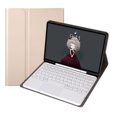 YA700B-A Tensione di texture a agnello Tensione rotonda KeyCap Bluetooth Case in pelle tastiera con touchpad per Samsung Galaxy Tab S8 11 pollici SM-X700 / SM-X706 e S7 11 pollici SM-X700 / SM-T875 (oro)