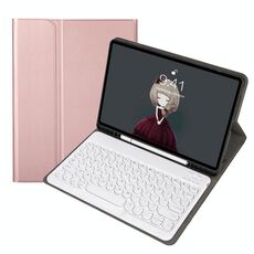 YA08B Lambskin texture Tensione topi rotonda Tastiera in pelle bluetooth per Samsung Galaxy Tab A8 10.5 2021 SM-X200 / SM-X205 (Oro rosa)