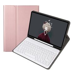 YA700B Lambskin texture Tensione rotonda KeyCap Bluetooth Case in pelle tastiera Bluetooth per Samsung Galaxy Tab S8 da 11 pollici SM-X700 / SM-X706 e S7 11 pollici SM-X700 / SM-T875 (oro rosa)