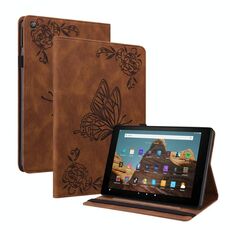 Per Amazon Kindle Fire HD 10 2019/2017 Casetto in pelle in pelle in rilievo a farfalla (Brown)