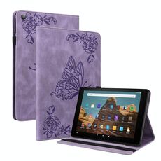 Per Amazon Kindle Fire HD 10 2019/2017 Casetto in pelle in pelle in rilievo a farfalla (viola)