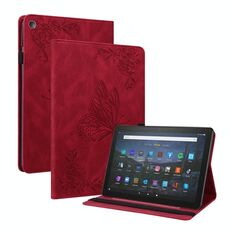 Per Amazon Kindle Fire HD 8 2018/2017/2016/2015 Casetto in pelle in pelle in rilievo a farfalla (rosso)