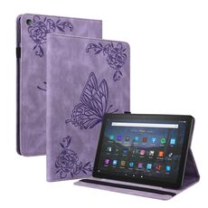 Per Amazon Kindle Fire HD 8 2018/2017/2016/2015 Casetto in pelle in pelle in rilievo a farfalla a farfalla (viola)