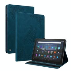 Per Amazon Kindle Fire HD 8 2020 Casetto in pelle in pelle in rilievo fiore a farfalla (blu)