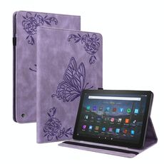 Per Amazon Kindle Fire HD 8 2020 Casetto in pelle in pelle in rilievo a farfalla (viola)