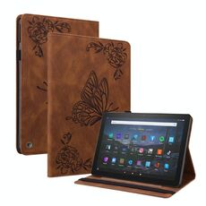 Per Amazon Kindle Fire HD 10 2021 /10 Plus 2021 Custodia in pelle in pelle in rilievo a farfalla (marrone)