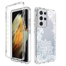 Per Samsung Galaxy S21 Ultra 5G PC + TPU Custodia per telefono verniciata trasparente (fiore bianco)