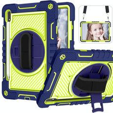 Per Samsung Galaxy Tab S7 / S8 a 360 gradi Contrasto Colore silicone+Custodia compressa per PC (blu navy+verde giallo)
