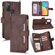 Per Alcatel 1S 2021 / 3L 2021 Litchi Texture Zipper Leather Telefy Case (Brown)