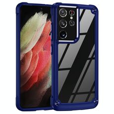 Per Samsung Galaxy S21 Ultra 5G TPU + PC PCETTURE POSSITÀ PELLE (blu)