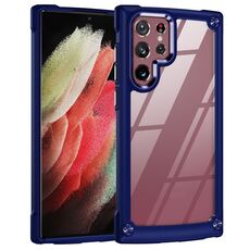 Per Samsung Galaxy S22 Ultra 5G TPU + PC PCETTURE POSSITÀ PELLE (blu)