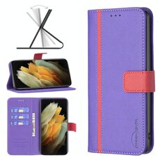 Per Samsung Galaxy S21 Ultra 5G BF13 Case di telefono in pelle croce abbinata a colori (viola)