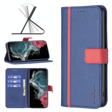 Per Samsung Galaxy S22 Ultra 5G BF13 Custodia in pelle in pelle croce abbinata a colori (blu)