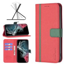 Per Samsung Galaxy S22 Ultra 5G BF13 Custodia in pelle in pelle croce corrispondente a colori (rosso)