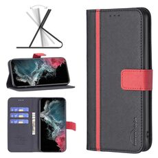 Per Samsung Galaxy S22 Ultra 5G BF13 Custodia in pelle in pelle croce abbinata a colori (nero)