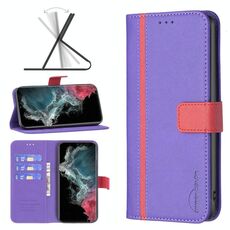 Per Samsung Galaxy S22 Ultra 5G BF13 Case di telefono in pelle croce abbinata a colori (viola)