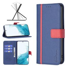 Per Samsung Galaxy S22+ 5G BF13 Case di telefono in pelle croce abbinata a colori (blu)