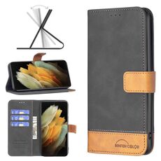 Per Samsung Galaxy S21 Ultra 5G BF11 Color Matching Skin Tenere in pelle Custodia (Nero)