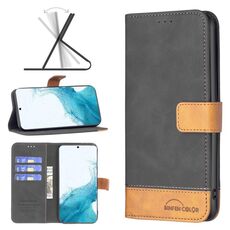 Per Samsung Galaxy S22+ 5G BF11 Color Matching Skin Tenne in pelle Custodia (Nero)