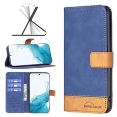 Per Samsung Galaxy S22+ 5G BF11 Color Matching Skin Tenere in pelle Custodia (blu)