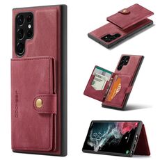 Per Samsung Galaxy S22 Ultra Jeehood Retro Magnetic Staccabile Custodia (Red)