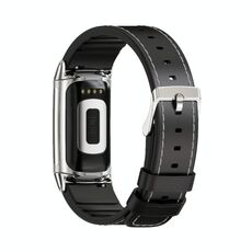 Per Fitbit Charge5 Mijobs TPU + Watch Band in pelle (nero + argento)