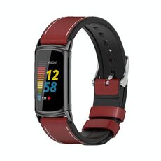 Per Fitbit Charge5 Mijobs TPU + Watch Band in pelle (rosso + nero)